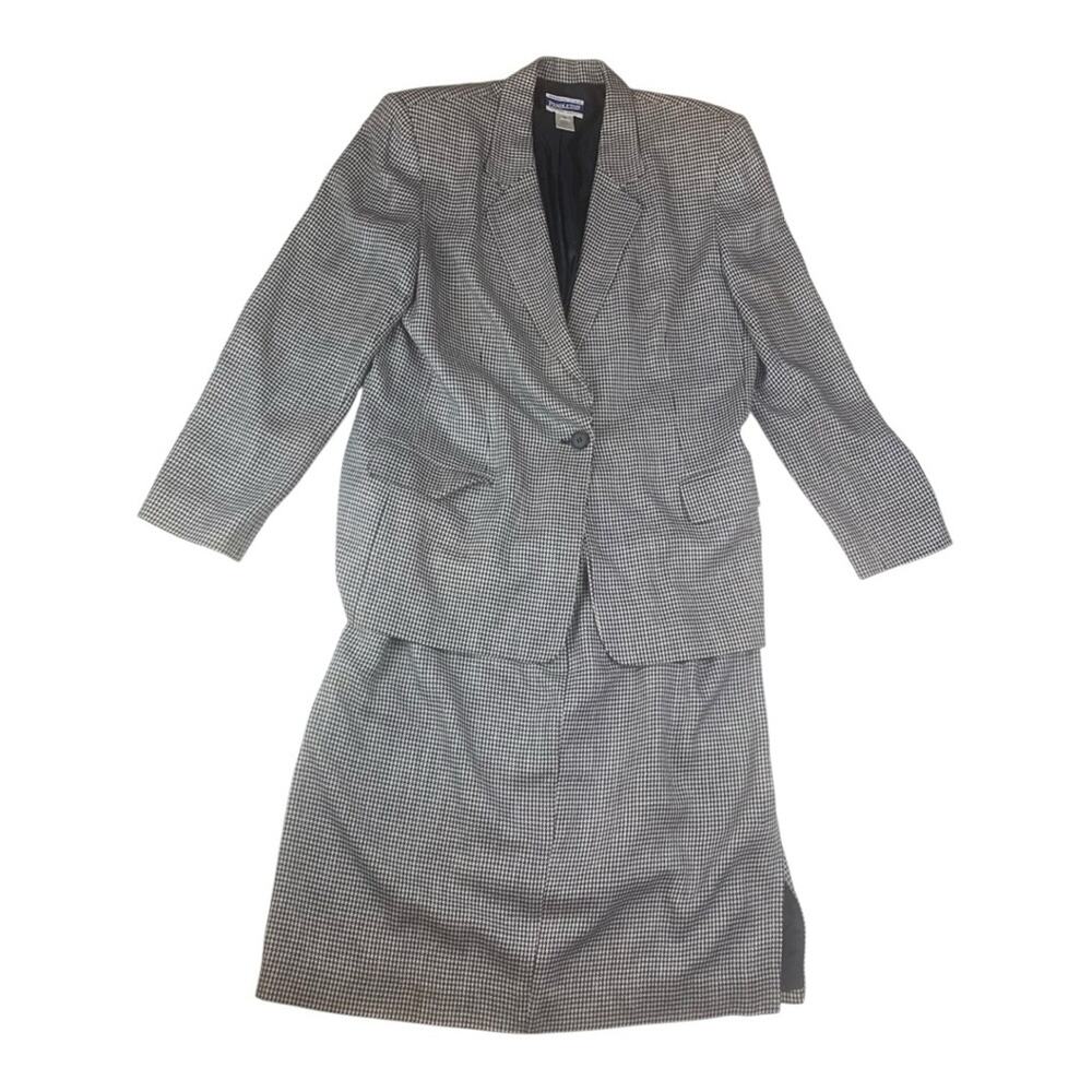 Pendleton womens 14 16 two piece suit skirt set houndstooth navy white show blaz